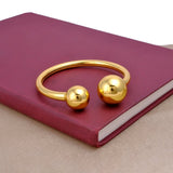 Modern Dual Ball Gold Bangle Minimalist Open Cuff