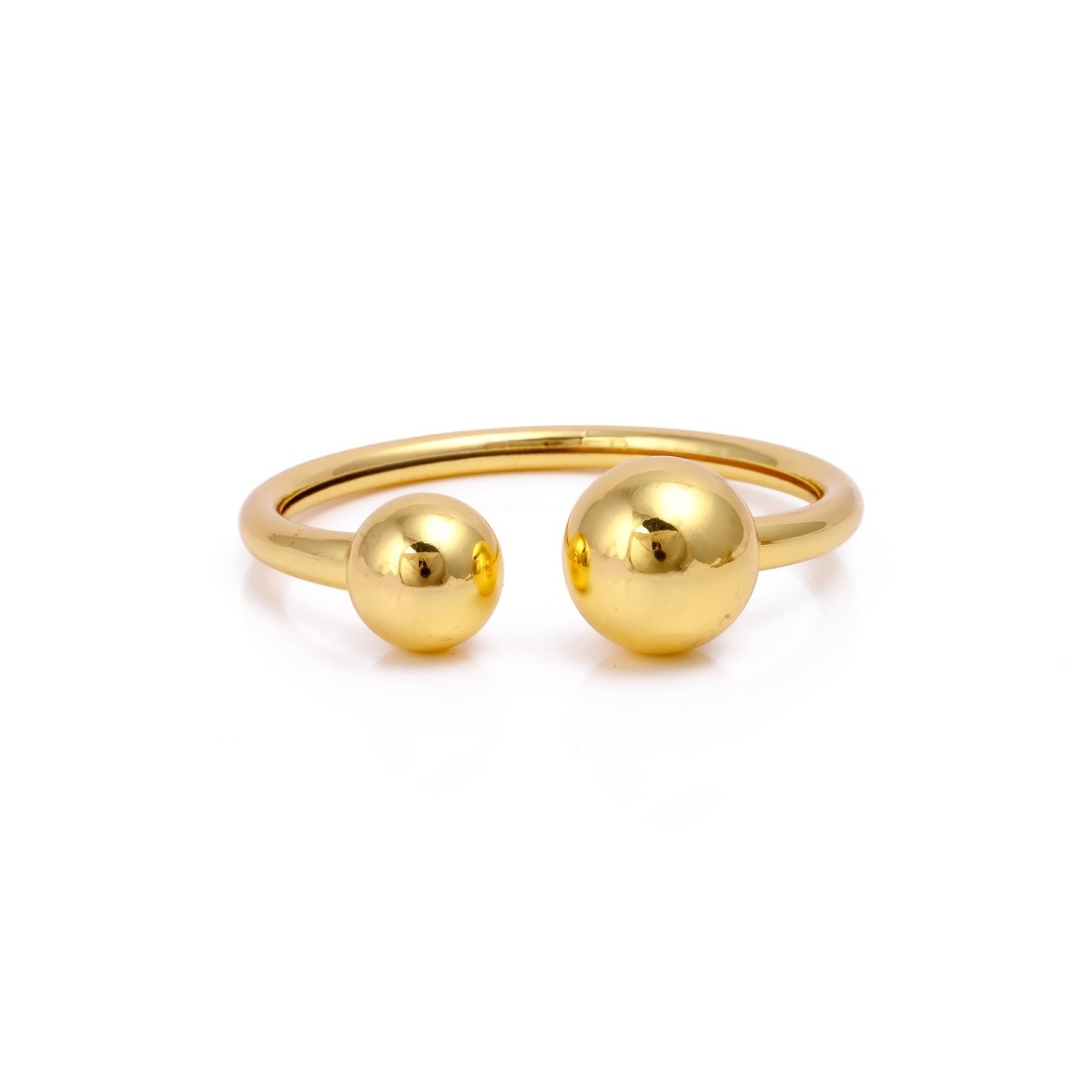 Modern Dual Ball Gold Bangle Minimalist Open Cuff