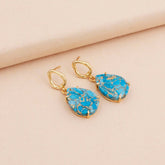 Mohave Turquoise Earring Gold Plated Teardrop Hammered Prong Setting Gemstone Earring Mohave Turquoise