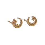 Moon and Star Stud Earrings Dainty Minimal Gold Plated Celestial Earrings
