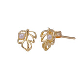 Mother of Pearl Jewelry Gold Leaf Stud Earrings