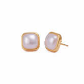 Mother of Pearl Jewelry Gold Plated Cushion Stud Earrings