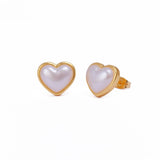 Mother of Pearl Jewelry Gold Plated Heart Stud Earrings