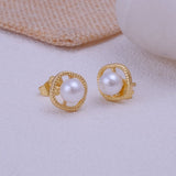 Mother of Pearl Jewelry Gold Plated Textured Stud Earrings