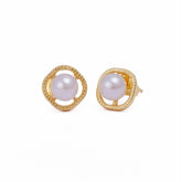 Mother of Pearl Jewelry Gold Plated Textured Stud Earrings