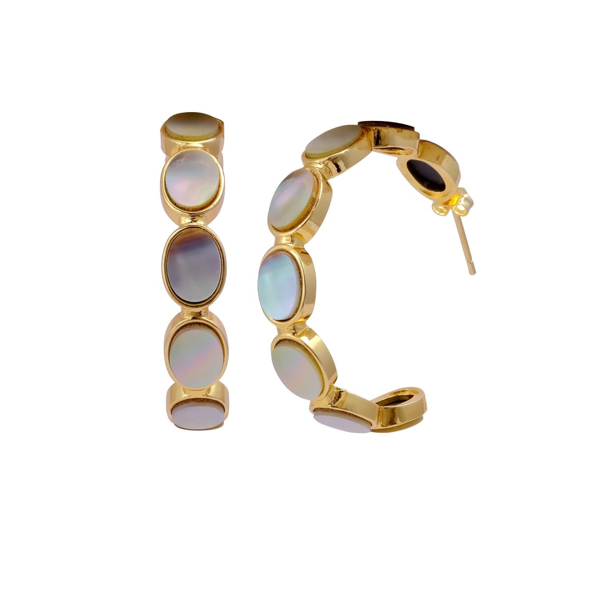 Mother of Pearl Open Hoop Stud Earrings, Modern Minimal Jewelry CE-1005