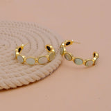 Mother of Pearl Open Hoop Stud Earrings, Modern Minimal Jewelry CE-1005
