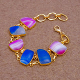 Multi Color Agate Gold Plated Bracelets, Minimalistic Adjustable Jewelry 5266 Style 1.