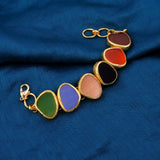 Multi Color Cat's Eye Bracelets, Gold Plated Bezel Set Jewelry 5265