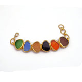 Multi Color Cat's Eye Bracelets, Gold Plated Bezel Set Jewelry 5265