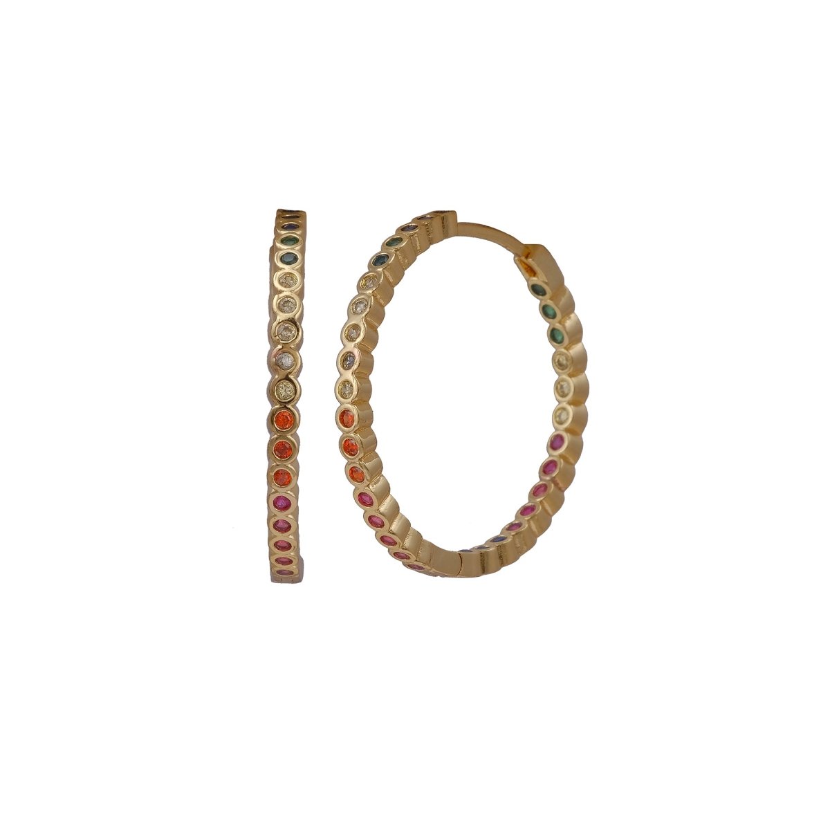 Multi-Colored Crystal Hoop Earrings Gold Plated Statement Jewelry