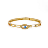 Multi Cubic Zircon Gemstone Bangle Enameled Evil Eye Adjustable Jewelry