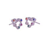 Multi Cubic Zircon Gemstone Stud Earrings Aesthetic Heart Outline Silver Plated Jewelry