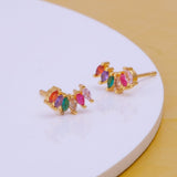 Multi Cubic Zircon Gemstone Stud Earrings Climber Earring Gold Plated Jewelry