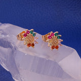 Multi Cubic Zircon Gemstone Stud Earrings Elegant Gold Plated Flower Jewelry