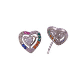 Multi CZ Gemstone Stud Earrings Aesthetic Heart Shape Earrings Silver Plated Jewelry
