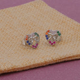 Multi CZ Gemstone Stud Earrings Aesthetic Heart Shape with Bow Earrings Silver Plated Jewelry