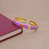 Multi CZ Pink Enamel Bracelet Open Cuff Bracelet Gold Plated Bangle