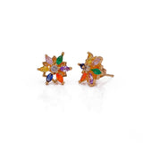 Multi Stone Earrings Tiny Gold Plated Floral Studs