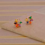 Multi Stone Earrings Tiny Gold Plated Floral Studs