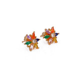 Multi Stone Earrings Tiny Gold Plated Floral Studs