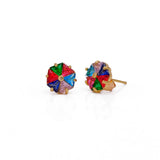 Multi Stone Studs Small Gold Plated Floral Earrings For Her