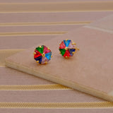 Multi Stone Studs Small Gold Plated Floral Earrings For Her