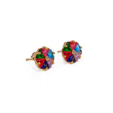 Multi Stone Studs Small Gold Plated Floral Earrings For Her