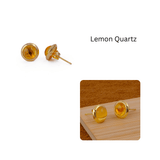 Natural Amazonite Round Stud Earrings, Gold Plated Jewelry CE - 1002