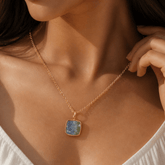 Natural Aquamarine Minimalist Necklace, Cushion Shape Anti Tarnish Pendant CN-1002