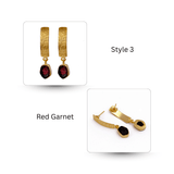 Natural Aquamarine Raw Stone Drop Earrings | Gold Plated Textured Brass Jewelry 5356 Red Garnet