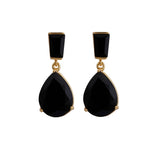 Natural Black Onyx Earring Gold Plated Pear Drop Stud Earrings