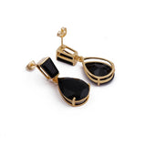 Natural Black Onyx Earring Gold Plated Pear Drop Stud Earrings