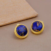 Natural Blue Sapphire Mohave Stud Earrings, Round Gemstone Bezel Set CE-1010 Blue Sapphire Mohave