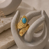 Natural Blue Turquoise Gemstone With Gold Plated Hammered Style Statement Rings CR-1015 Blue Turquoise