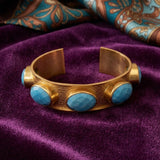Natural Gemstone Blue Turquoise Bangles, Chunky Gold Plated Cuff Jewelry 5440