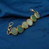 Natural Gemstone Green Cat's Eye, Gold Plated Statement Bracelet 5265