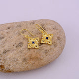 Natural Gemstone Red Garnet, Gold Plated Floral Filigree Dangle Earrings 5383