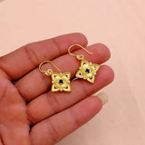 Natural Gemstone Red Garnet, Gold Plated Floral Filigree Dangle Earrings 5383