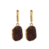 Natural Gemstone Ruby Drop Hoop Earrings, Raw Stone Statement Jewelry 5216