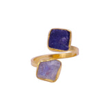 Natural Gemstone Wrap Ring, Gold Plated Adjustable Ring Unique Statement Jewelry 5295