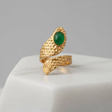 Natural Green Onyx Gemstone Hammered Design Gold Plated Rings CR - 1015