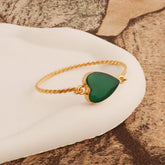 Natural Green Onyx Heart Shape Stone, Twisted Gold-Plated Bangle 5050 Green Onyx