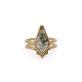 Natural Moss Agate Geomatric Rings, Gold Plated Jewelry CR - 1003