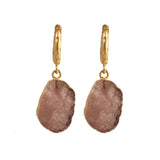 Natural Pink Strawberry Quartz Gemstone Hoop Earrings, Modern Boho Chic Jewelry 5216