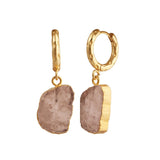 Natural Pink Strawberry Quartz Gemstone Hoop Earrings, Modern Boho Chic Jewelry 5216 Rose Quartz