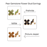 Natural Prehnite Four - Leaf Clover Stud Earrings, Gold Plated Jewelry CE - 1020