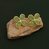 Natural Prehnite Four - Leaf Clover Stud Earrings, Gold Plated Jewelry CE - 1020