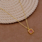 Natural Rainbow Moonstone Cushion Shape Necklace, Gold Plated Bezel Set Jewelry CN-1002 Rose Quartz
