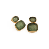 Natural Raw Rose Quartz Double Drop Earrings | Gold - Plated Brass Dangles 5027